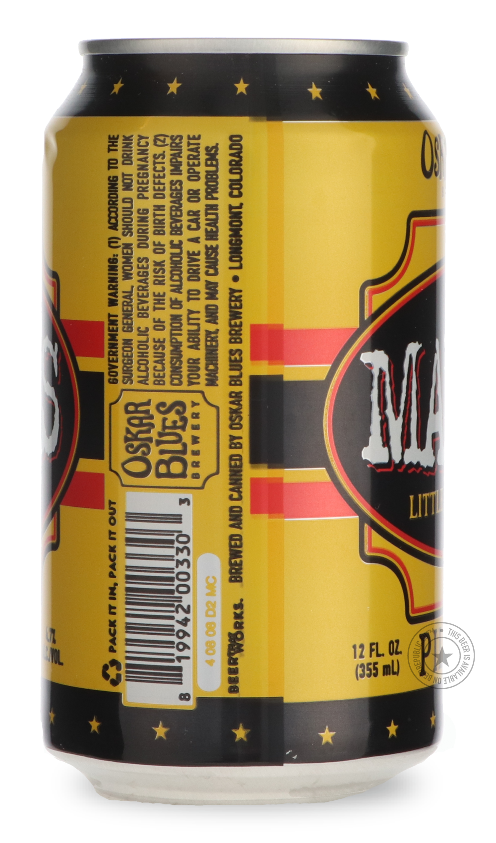 -Oskar Blues- Mama's Little Yella-Pale- Only @ Beer Republic - The best online beer store for American & Canadian craft beer - Buy beer online from the USA and Canada - Bier online kopen - Amerikaans bier kopen - Craft beer store - Craft beer kopen - Amerikanisch bier kaufen - Bier online kaufen - Acheter biere online - IPA - Stout - Porter - New England IPA - Hazy IPA - Imperial Stout - Barrel Aged - Barrel Aged Imperial Stout - Brown - Dark beer - Blond - Blonde - Pilsner - Lager - Wheat - Weizen - Amber